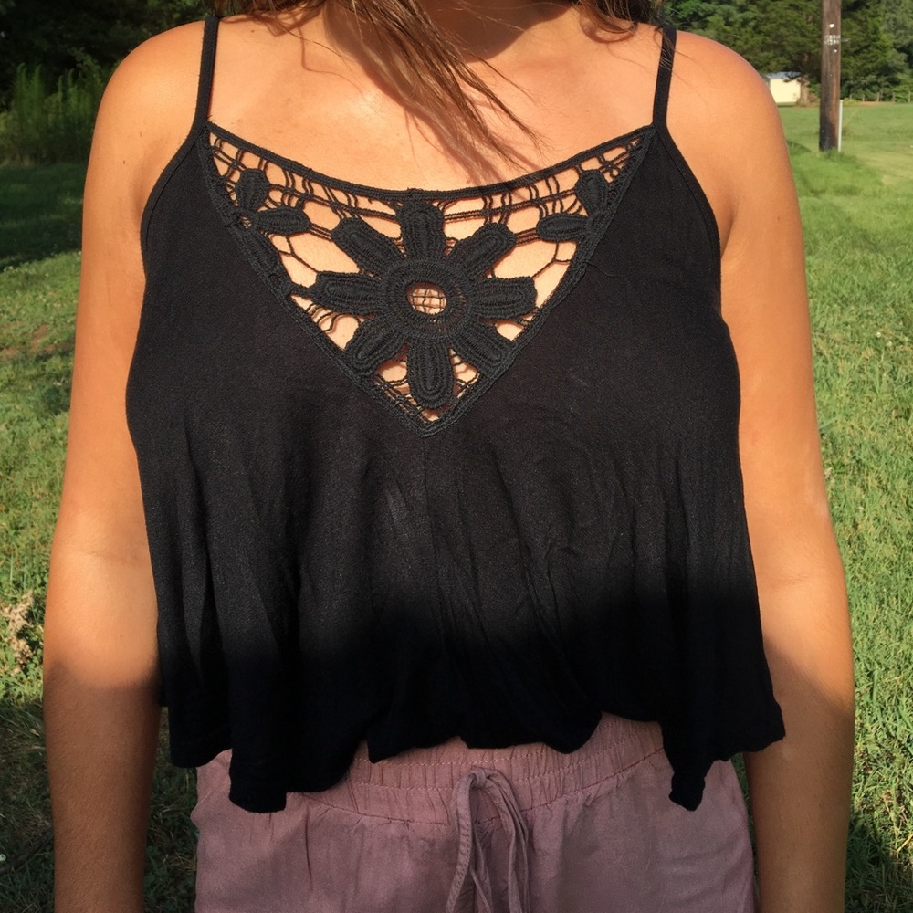 SOLD SOLD Black floral cut crop top